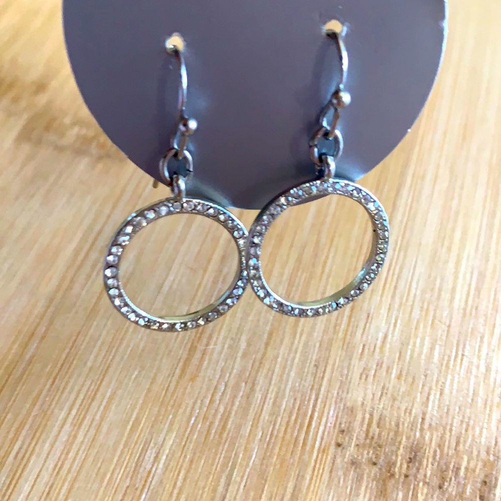 Silver toned Pave Rhinestone Circle Dangling Earrings